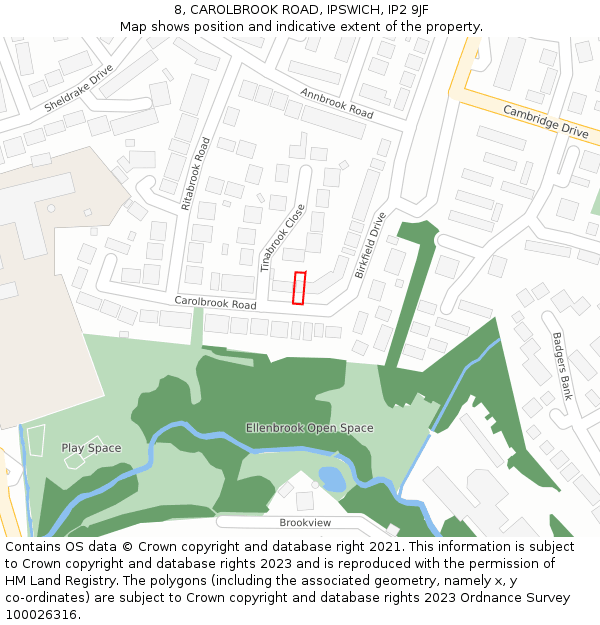 8, CAROLBROOK ROAD, IPSWICH, IP2 9JF: Location map and indicative extent of plot