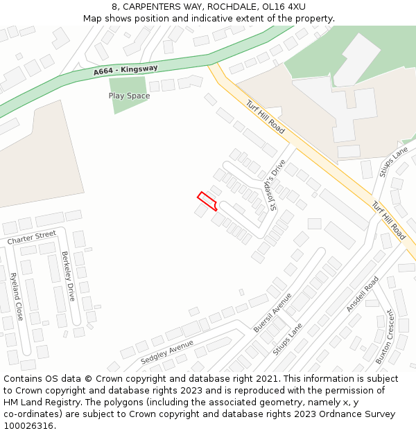 8, CARPENTERS WAY, ROCHDALE, OL16 4XU: Location map and indicative extent of plot