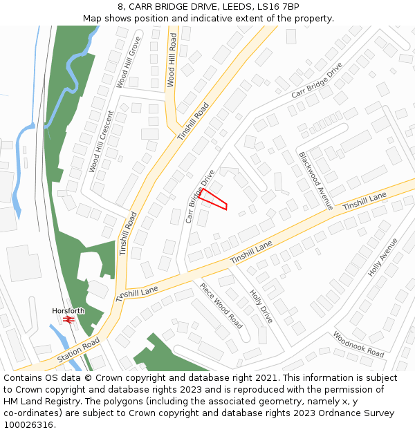 8, CARR BRIDGE DRIVE, LEEDS, LS16 7BP: Location map and indicative extent of plot