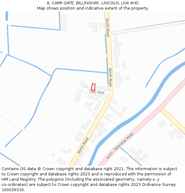 8, CARR GATE, BILLINGHAY, LINCOLN, LN4 4HD: Location map and indicative extent of plot