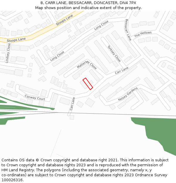 8, CARR LANE, BESSACARR, DONCASTER, DN4 7PX: Location map and indicative extent of plot