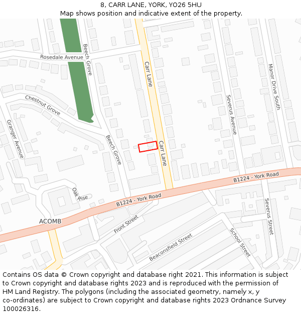 8, CARR LANE, YORK, YO26 5HU: Location map and indicative extent of plot