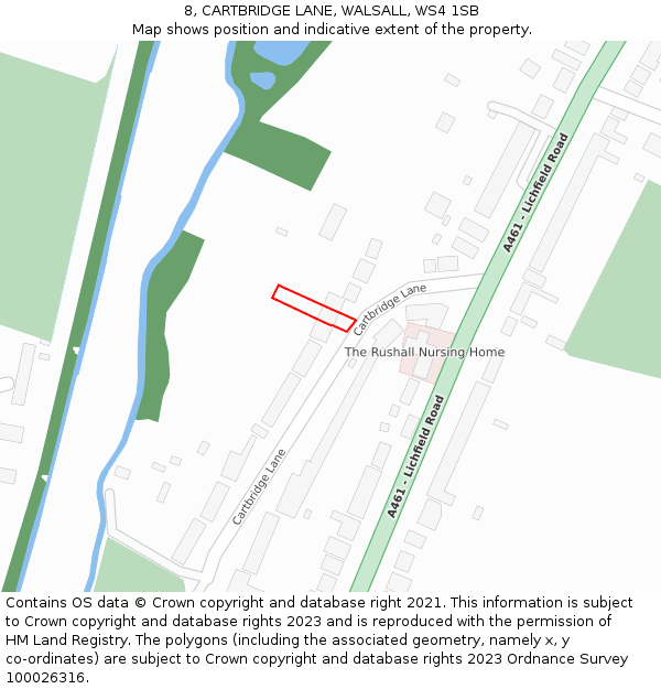 8, CARTBRIDGE LANE, WALSALL, WS4 1SB: Location map and indicative extent of plot