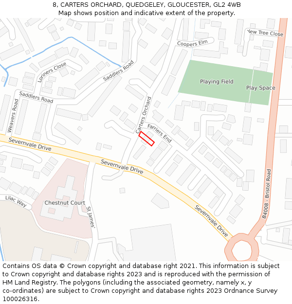 8, CARTERS ORCHARD, QUEDGELEY, GLOUCESTER, GL2 4WB: Location map and indicative extent of plot