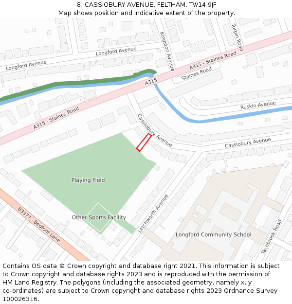 8, CASSIOBURY AVENUE, FELTHAM, TW14 9JF: Location map and indicative extent of plot