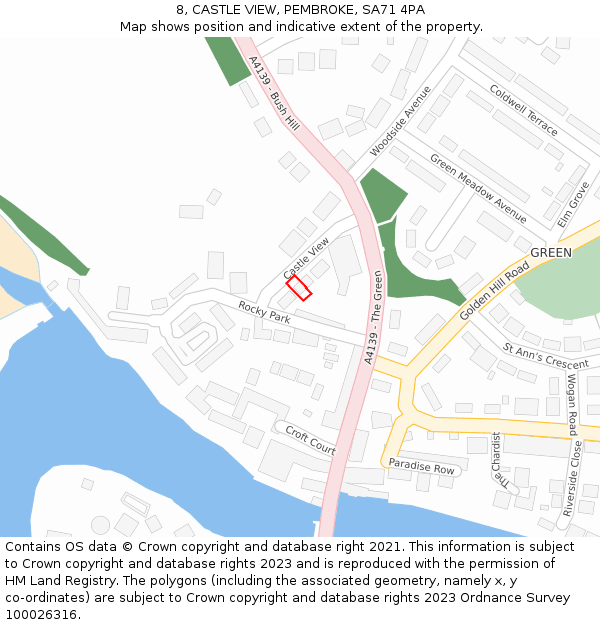 8, CASTLE VIEW, PEMBROKE, SA71 4PA: Location map and indicative extent of plot