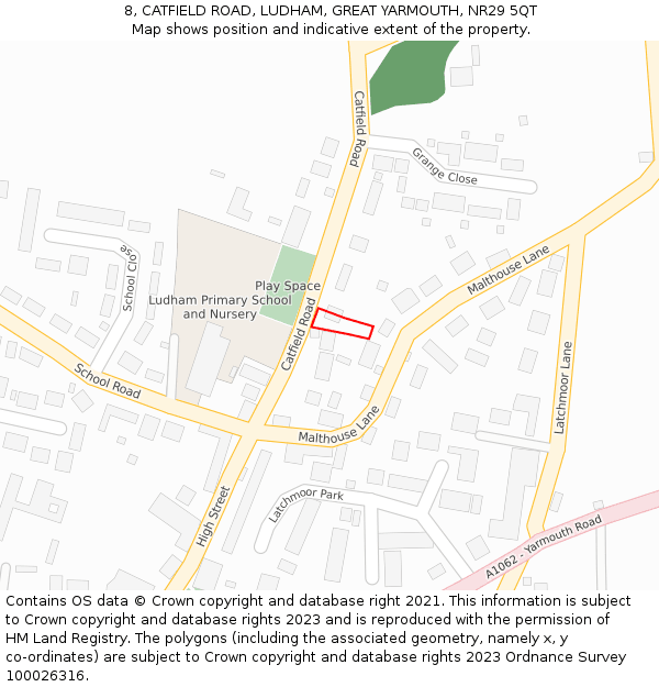 8, CATFIELD ROAD, LUDHAM, GREAT YARMOUTH, NR29 5QT: Location map and indicative extent of plot