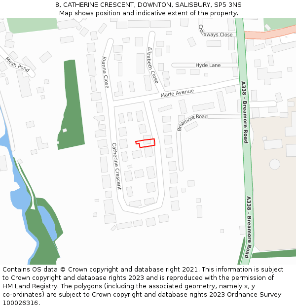 8, CATHERINE CRESCENT, DOWNTON, SALISBURY, SP5 3NS: Location map and indicative extent of plot