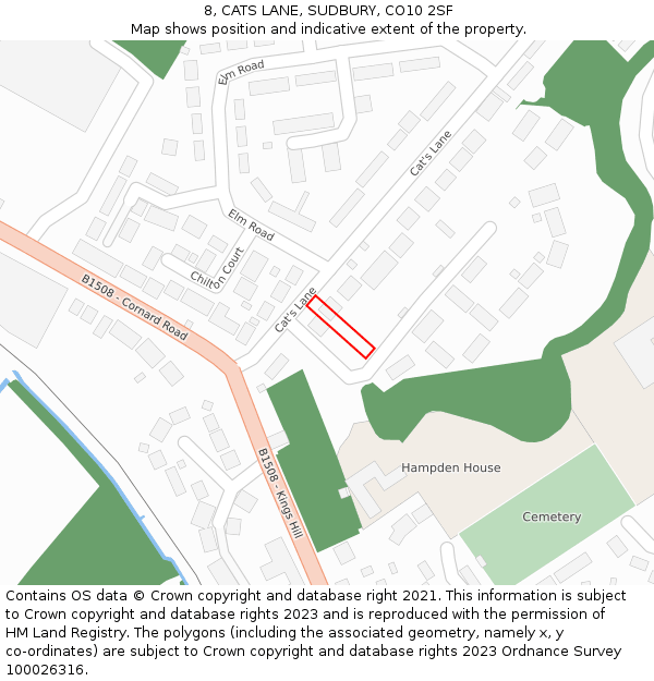 8, CATS LANE, SUDBURY, CO10 2SF: Location map and indicative extent of plot