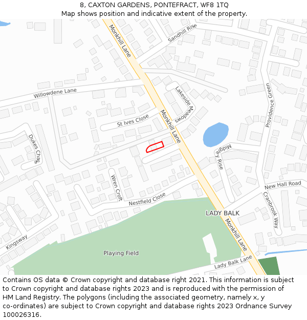 8, CAXTON GARDENS, PONTEFRACT, WF8 1TQ: Location map and indicative extent of plot