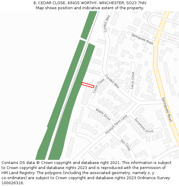 8, CEDAR CLOSE, KINGS WORTHY, WINCHESTER, SO23 7NN: Location map and indicative extent of plot
