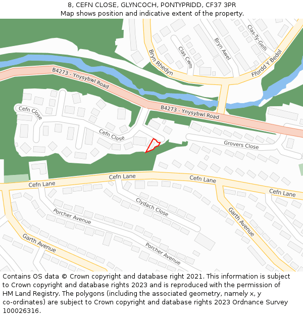 8, CEFN CLOSE, GLYNCOCH, PONTYPRIDD, CF37 3PR: Location map and indicative extent of plot
