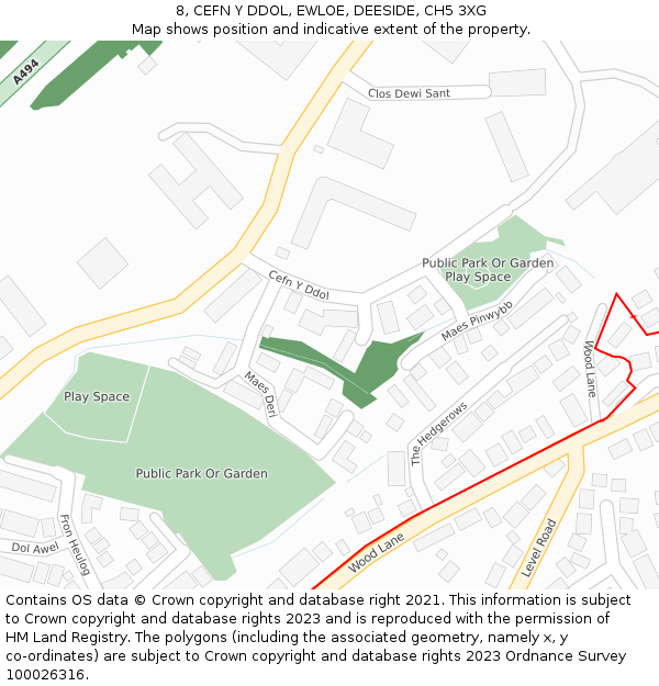 8, CEFN Y DDOL, EWLOE, DEESIDE, CH5 3XG: Location map and indicative extent of plot