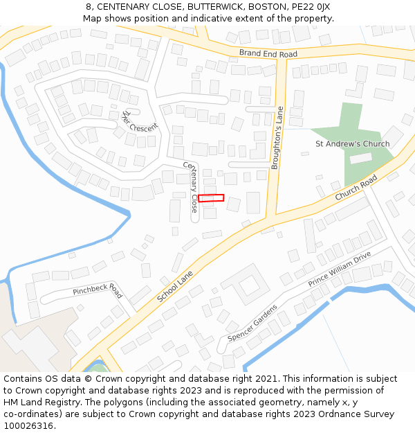 8, CENTENARY CLOSE, BUTTERWICK, BOSTON, PE22 0JX: Location map and indicative extent of plot