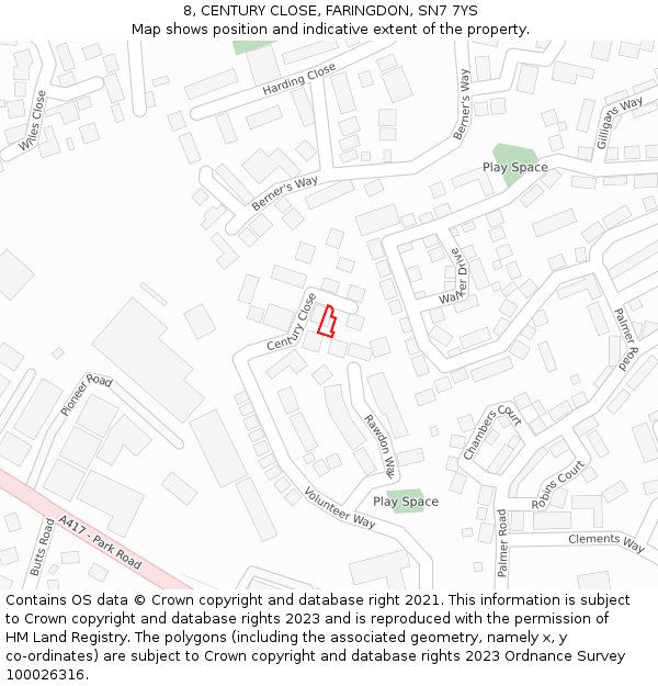 8, CENTURY CLOSE, FARINGDON, SN7 7YS: Location map and indicative extent of plot