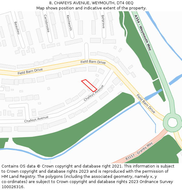 8, CHAFEYS AVENUE, WEYMOUTH, DT4 0EQ: Location map and indicative extent of plot