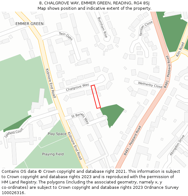 8, CHALGROVE WAY, EMMER GREEN, READING, RG4 8SJ: Location map and indicative extent of plot