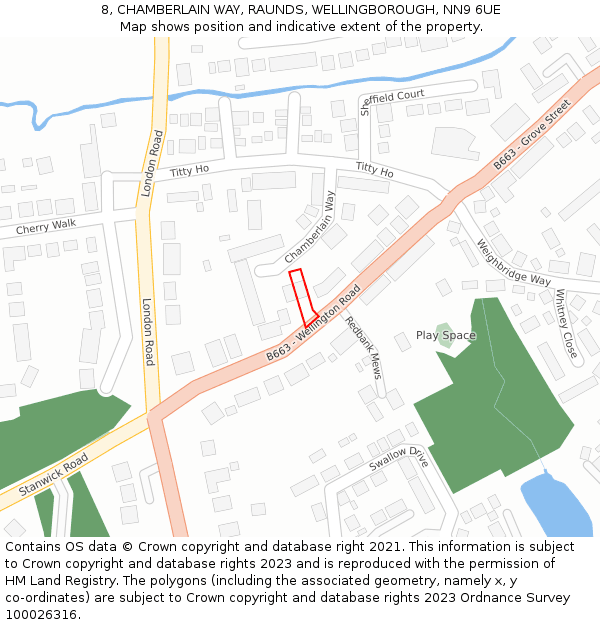 8, CHAMBERLAIN WAY, RAUNDS, WELLINGBOROUGH, NN9 6UE: Location map and indicative extent of plot