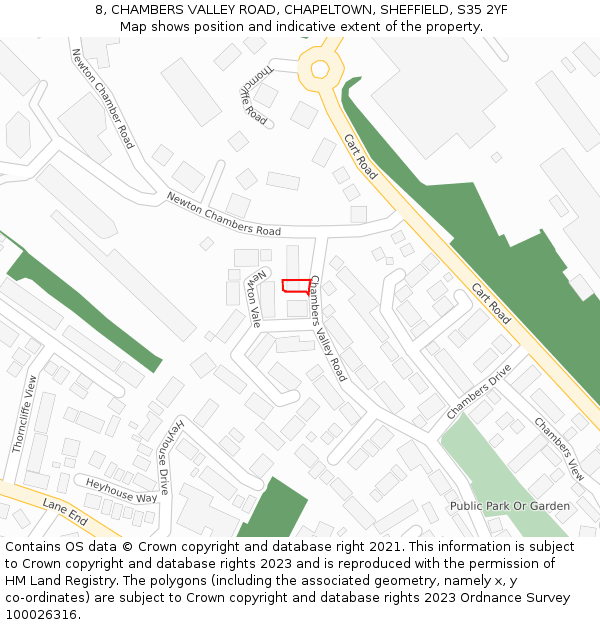 8, CHAMBERS VALLEY ROAD, CHAPELTOWN, SHEFFIELD, S35 2YF: Location map and indicative extent of plot