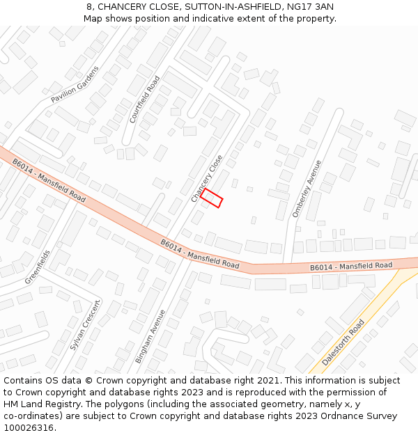 8, CHANCERY CLOSE, SUTTON-IN-ASHFIELD, NG17 3AN: Location map and indicative extent of plot