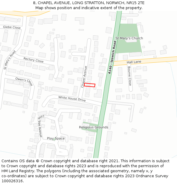 8, CHAPEL AVENUE, LONG STRATTON, NORWICH, NR15 2TE: Location map and indicative extent of plot