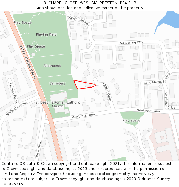 8, CHAPEL CLOSE, WESHAM, PRESTON, PR4 3HB: Location map and indicative extent of plot
