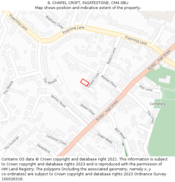 8, CHAPEL CROFT, INGATESTONE, CM4 0BU: Location map and indicative extent of plot