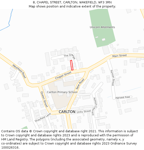 8, CHAPEL STREET, CARLTON, WAKEFIELD, WF3 3RN: Location map and indicative extent of plot
