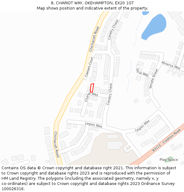 8, CHARIOT WAY, OKEHAMPTON, EX20 1GT: Location map and indicative extent of plot
