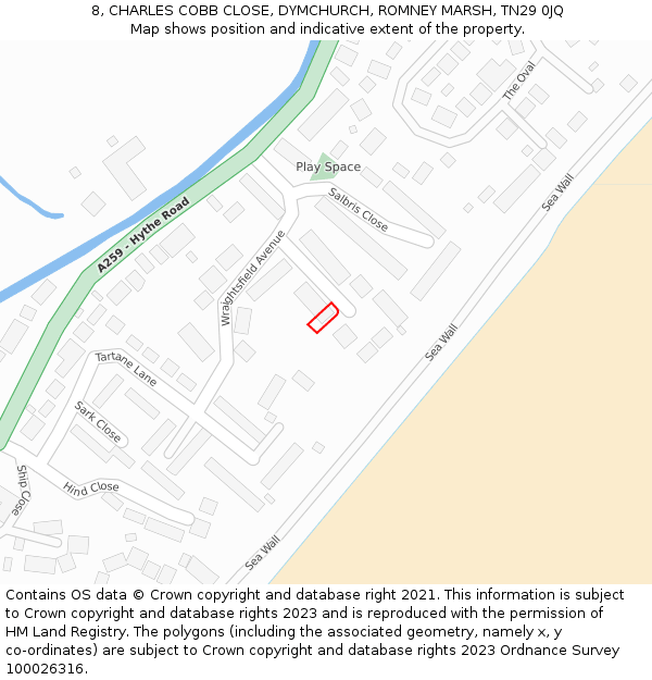 8, CHARLES COBB CLOSE, DYMCHURCH, ROMNEY MARSH, TN29 0JQ: Location map and indicative extent of plot