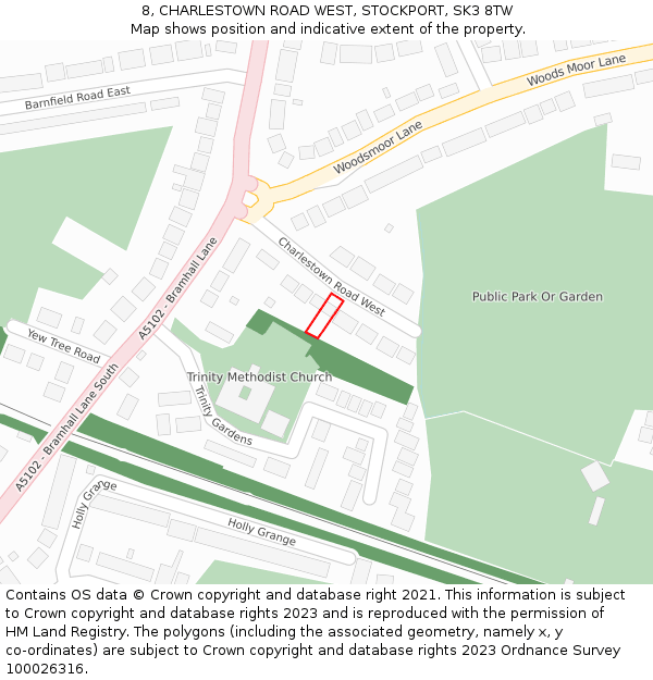 8, CHARLESTOWN ROAD WEST, STOCKPORT, SK3 8TW: Location map and indicative extent of plot