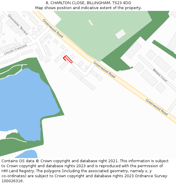 8, CHARLTON CLOSE, BILLINGHAM, TS23 4DG: Location map and indicative extent of plot