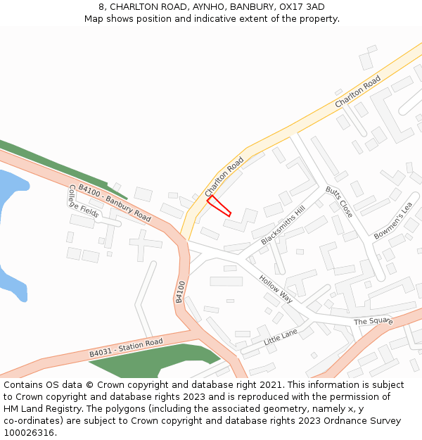 8, CHARLTON ROAD, AYNHO, BANBURY, OX17 3AD: Location map and indicative extent of plot