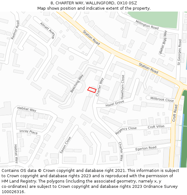 8, CHARTER WAY, WALLINGFORD, OX10 0SZ: Location map and indicative extent of plot