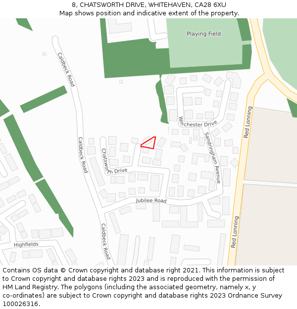 8, CHATSWORTH DRIVE, WHITEHAVEN, CA28 6XU: Location map and indicative extent of plot