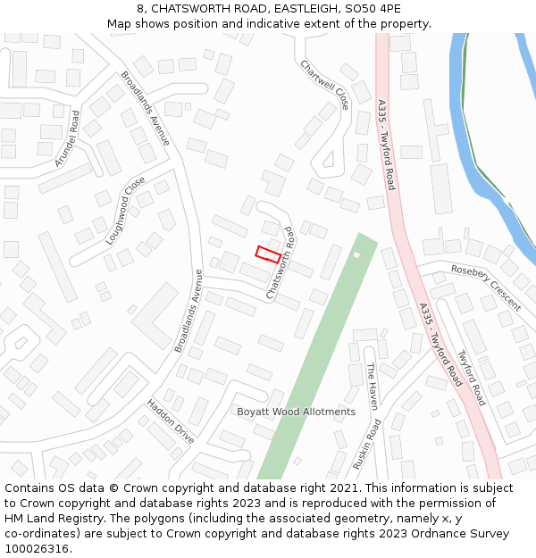 8, CHATSWORTH ROAD, EASTLEIGH, SO50 4PE: Location map and indicative extent of plot