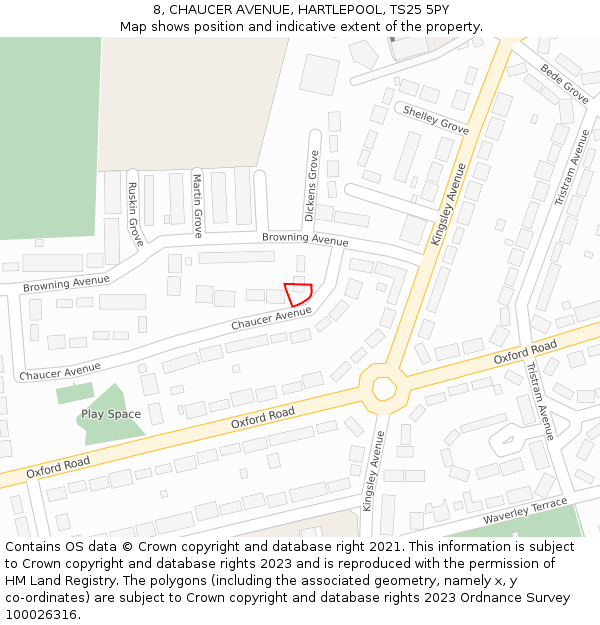 8, CHAUCER AVENUE, HARTLEPOOL, TS25 5PY: Location map and indicative extent of plot