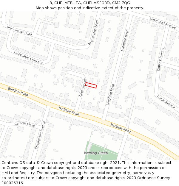 8, CHELMER LEA, CHELMSFORD, CM2 7QG: Location map and indicative extent of plot