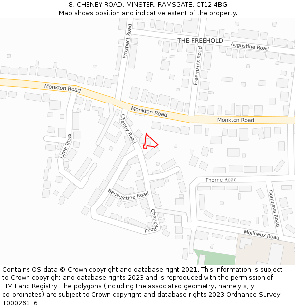 8, CHENEY ROAD, MINSTER, RAMSGATE, CT12 4BG: Location map and indicative extent of plot