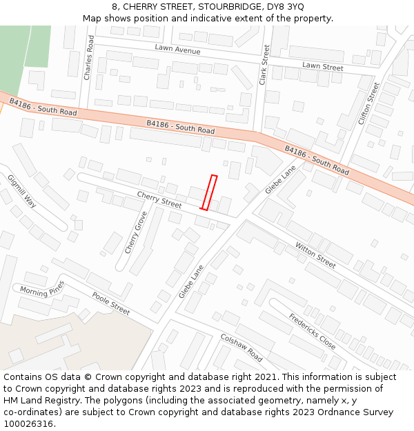 8, CHERRY STREET, STOURBRIDGE, DY8 3YQ: Location map and indicative extent of plot