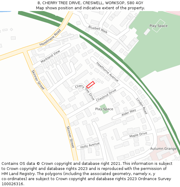 8, CHERRY TREE DRIVE, CRESWELL, WORKSOP, S80 4GY: Location map and indicative extent of plot