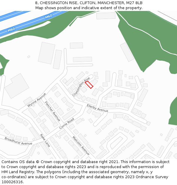 8, CHESSINGTON RISE, CLIFTON, MANCHESTER, M27 8LB: Location map and indicative extent of plot