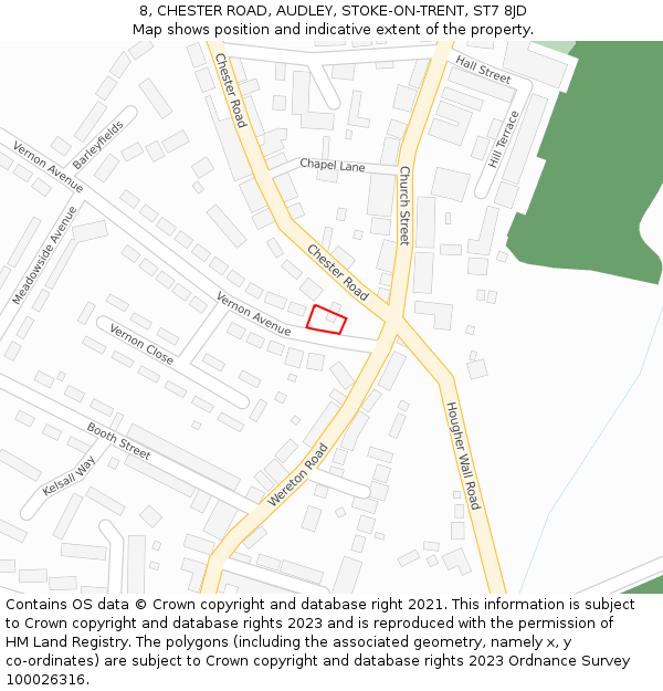 8, CHESTER ROAD, AUDLEY, STOKE-ON-TRENT, ST7 8JD: Location map and indicative extent of plot