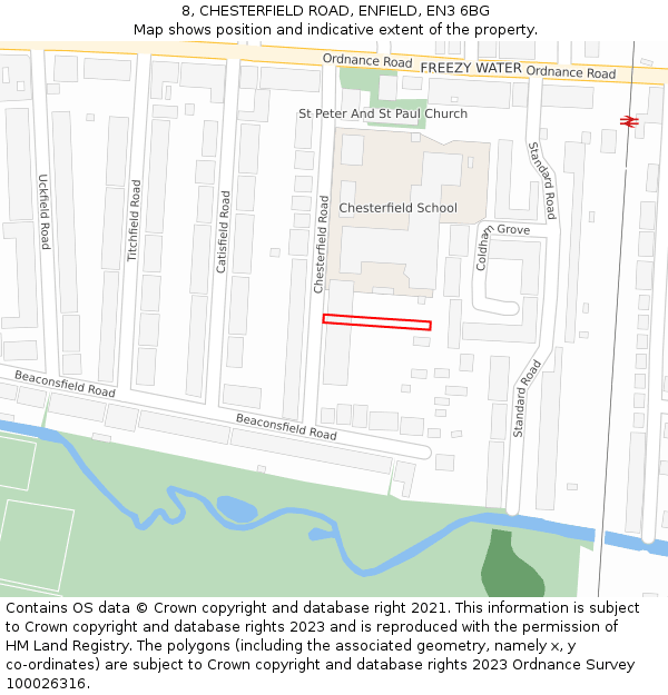 8, CHESTERFIELD ROAD, ENFIELD, EN3 6BG: Location map and indicative extent of plot
