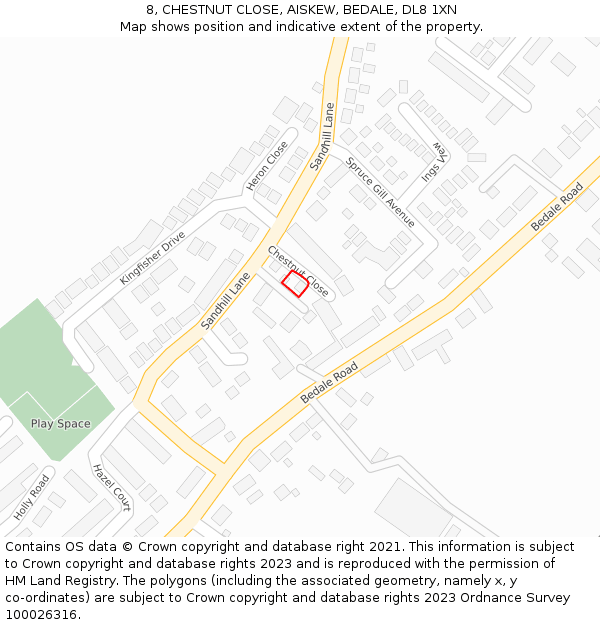 8, CHESTNUT CLOSE, AISKEW, BEDALE, DL8 1XN: Location map and indicative extent of plot