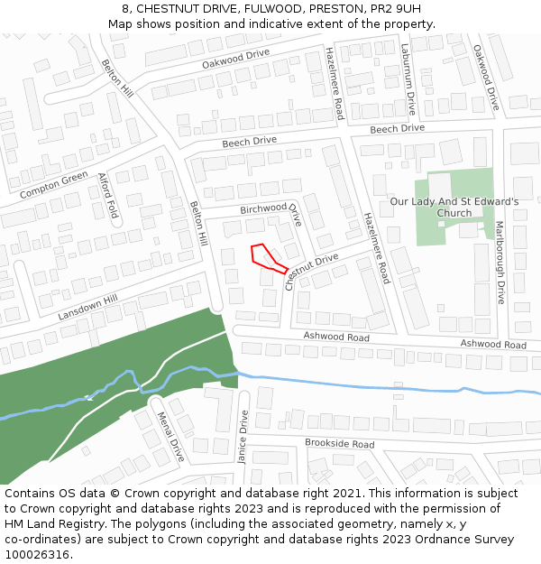 8, CHESTNUT DRIVE, FULWOOD, PRESTON, PR2 9UH: Location map and indicative extent of plot