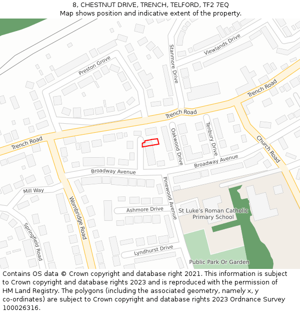 8, CHESTNUT DRIVE, TRENCH, TELFORD, TF2 7EQ: Location map and indicative extent of plot