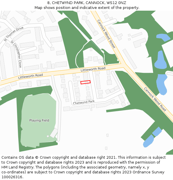 8, CHETWYND PARK, CANNOCK, WS12 0NZ: Location map and indicative extent of plot