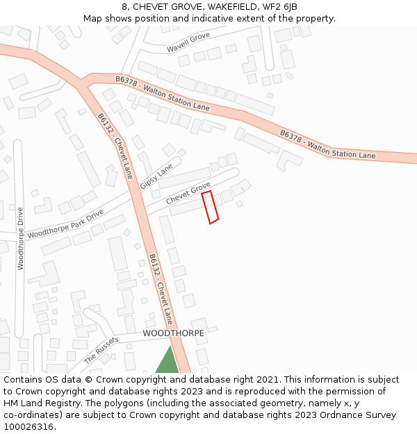 8, CHEVET GROVE, WAKEFIELD, WF2 6JB: Location map and indicative extent of plot