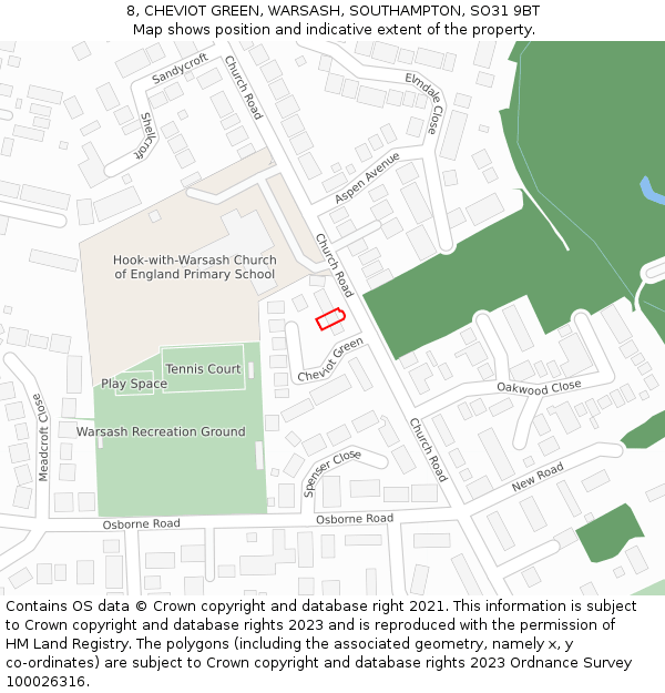 8, CHEVIOT GREEN, WARSASH, SOUTHAMPTON, SO31 9BT: Location map and indicative extent of plot